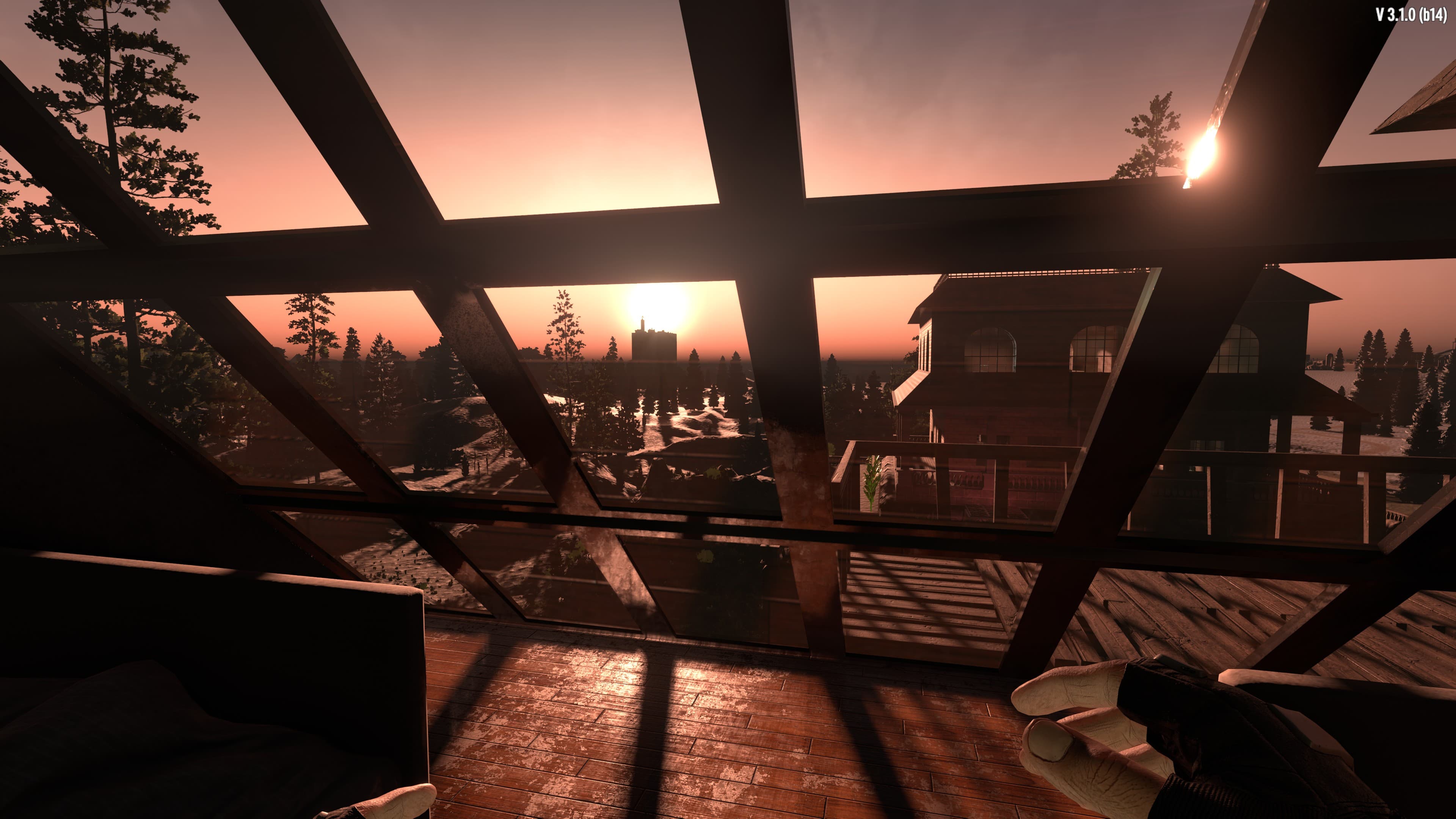 Sunset over a survivor-built base on M.W.M.